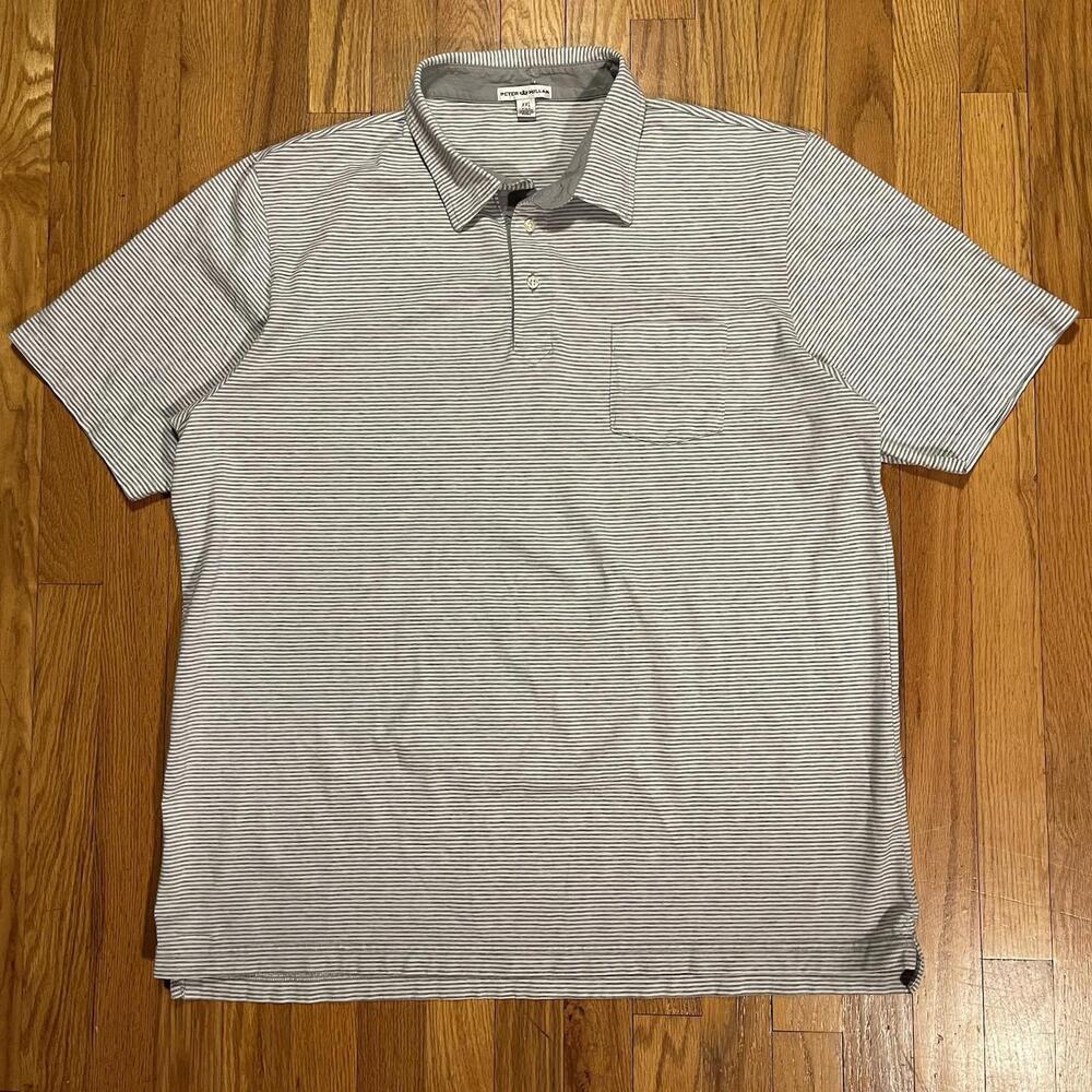 Peter Millar Striped Polo Gray And White Stripe Pocket Men's XXL 2XL Pima Cotton